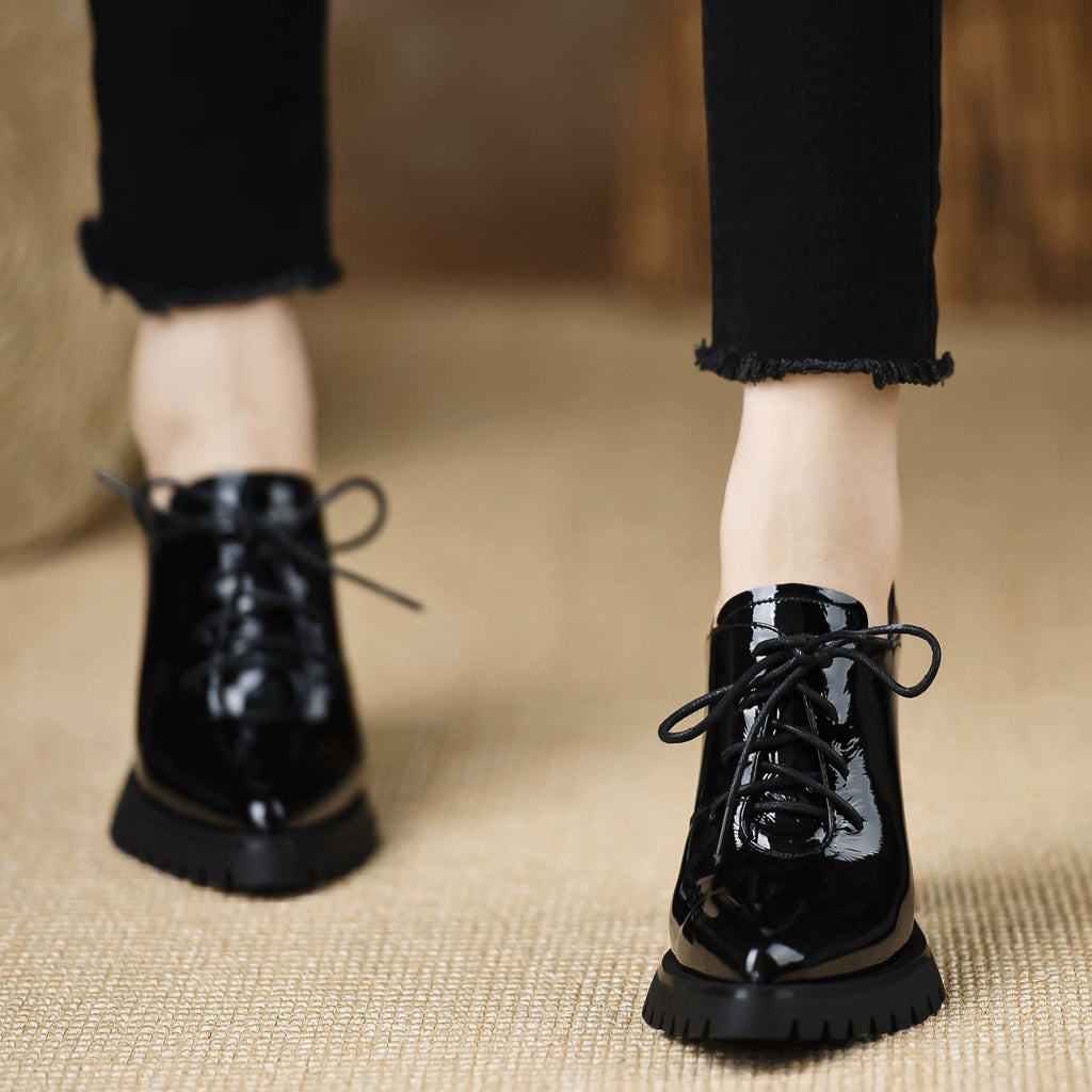 Women's Black Platform Patent Leather Block Heel High Heel Lace-Up Retro Pumps Closed-Toe Dress Heels Wedding Guest Cocktail Party