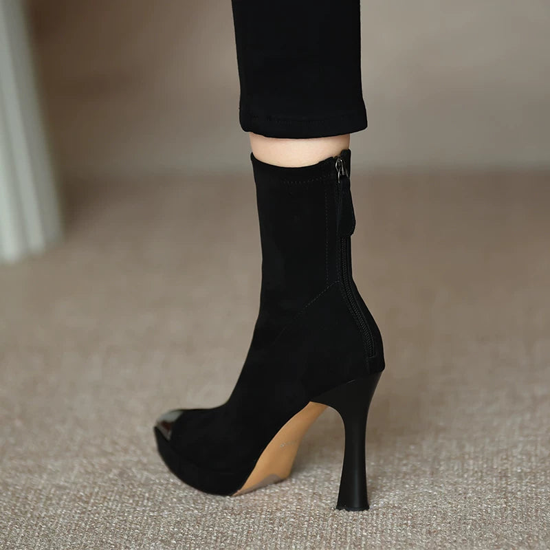 Women's Fall Winter Chunky Sole Pointed Toe Block Heel High Heel Slim Ankle Boots for Office and Weekend Streetwear Everyday Wear Date Night Wedding Guest