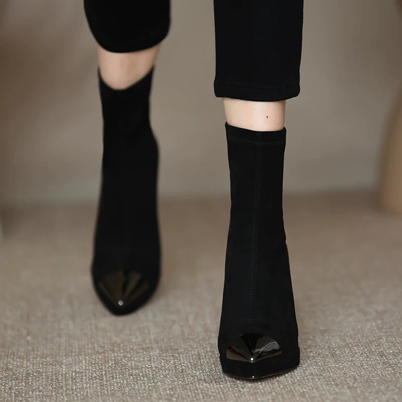 Women's Fall Winter Chunky Sole Pointed Toe Block Heel High Heel Slim Ankle Boots for Office and Weekend Streetwear Everyday Wear Date Night Wedding Guest
