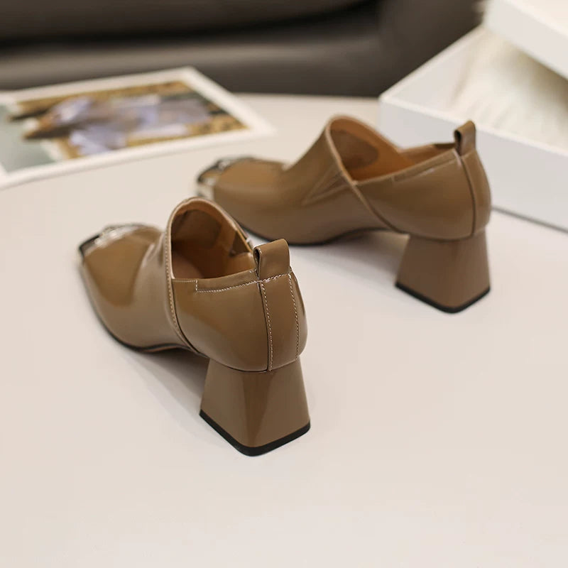 Leather Square Toe Ankle Boots for Women