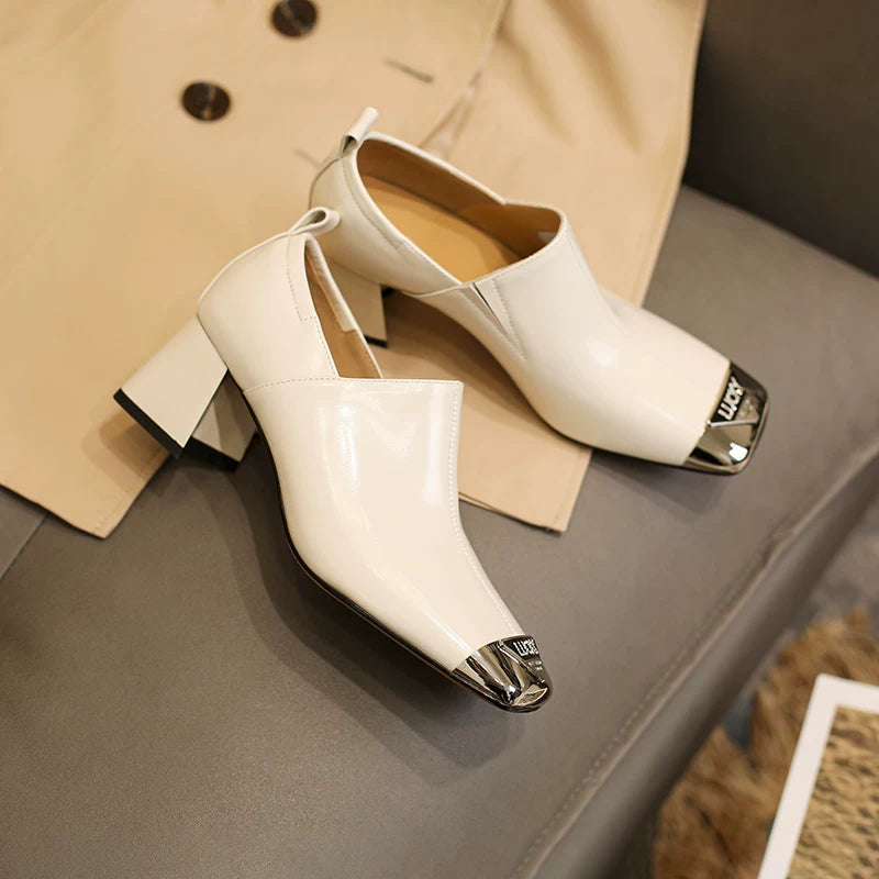 Leather Square Toe Ankle Boots for Women