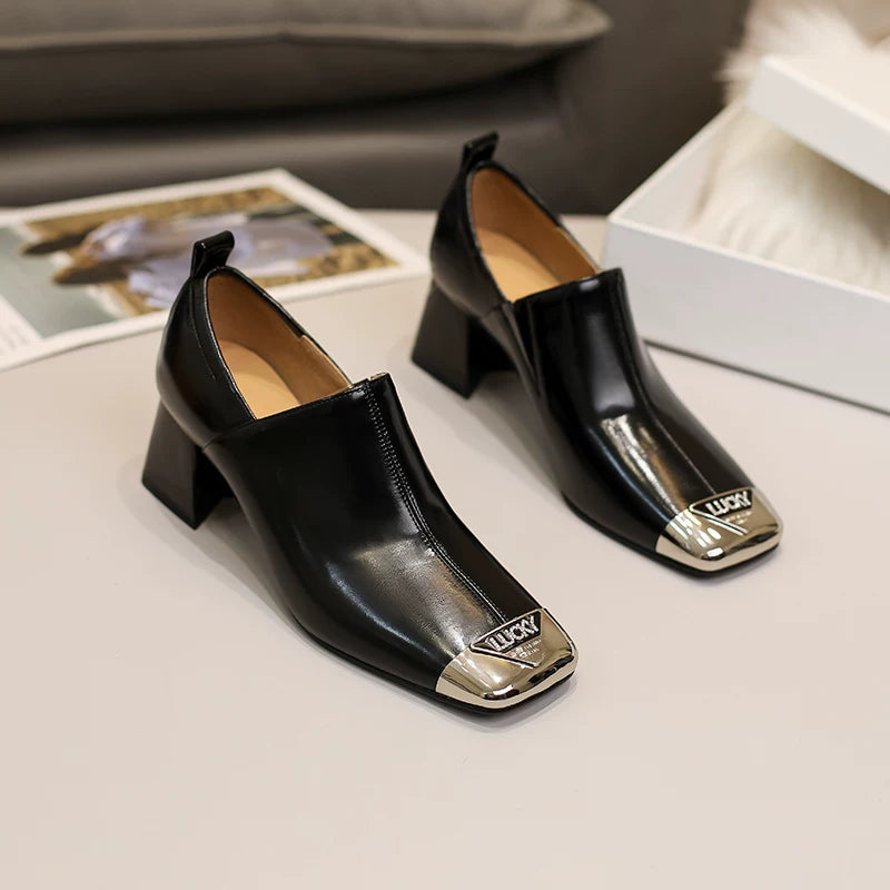 Leather Square Toe Ankle Boots for Women