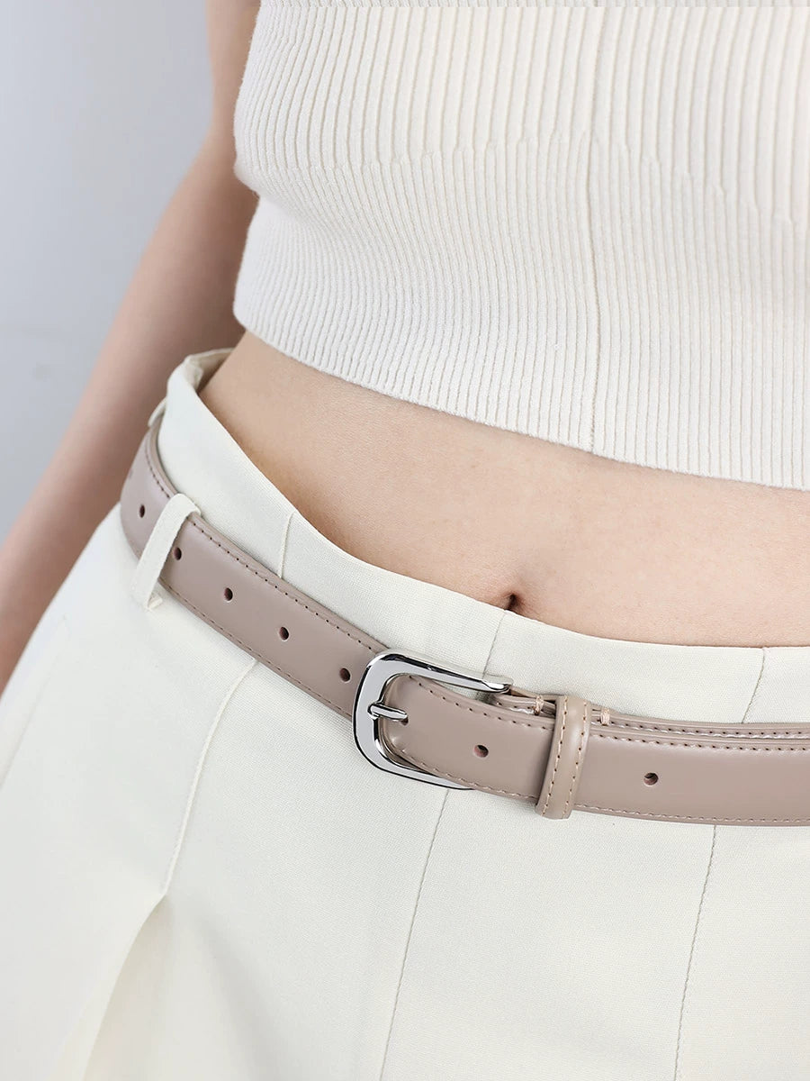 Women's Apricot Leather Vintage Everyday Jeans Belt for Date Night Gift Party Designer Versatile Office Vacation