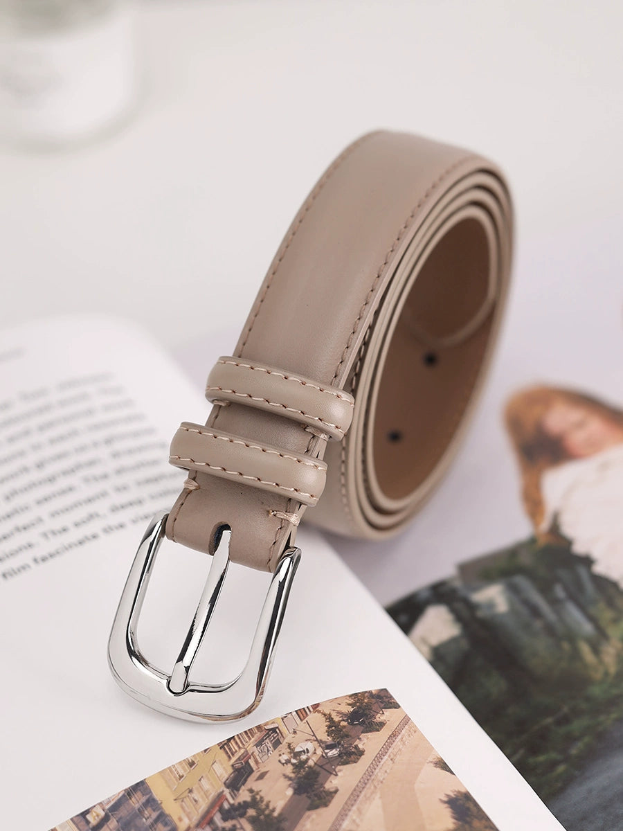 Women's Apricot Leather Vintage Everyday Jeans Belt for Date Night Gift Party Designer Versatile Office Vacation