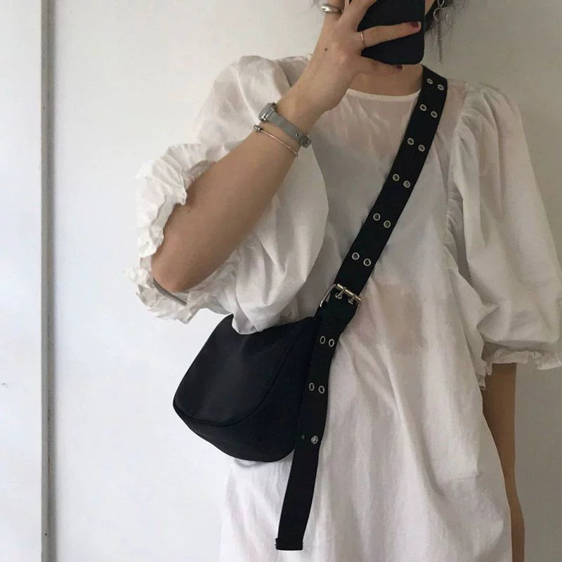 Women's Nylon Oxford Canvas Casual Dumpling Bag Crossbody Purse for Travel and Sightseeing Everyday Streetwear Date Night Office