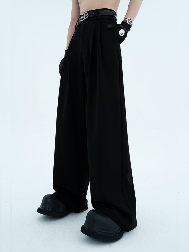 Men's American-style Waist-defining Draped High-waist Slim-fit Retro Wide-leg Pants for Office Outfits Business Casual Work Premium Slimming Travel Comfort