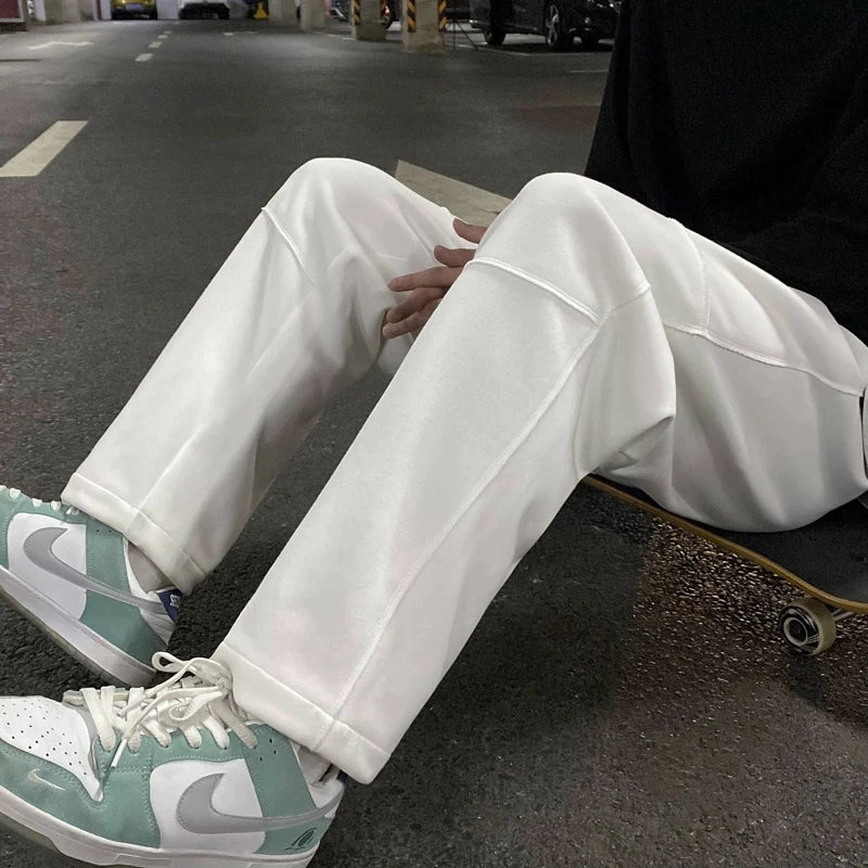 Men's White Workwear Oversized Casual Straight Pants Wide-Leg for Office Outfits Business Travel Comfort Weekend Everyday