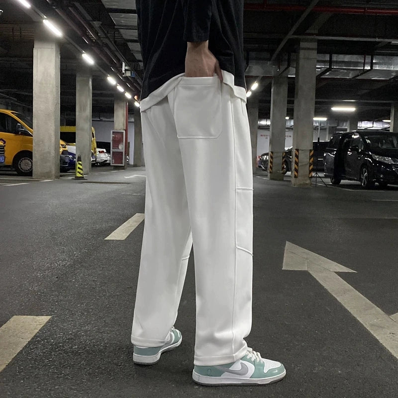 Men's White Workwear Oversized Casual Straight Pants Wide-Leg for Office Outfits Business Travel Comfort Weekend Everyday