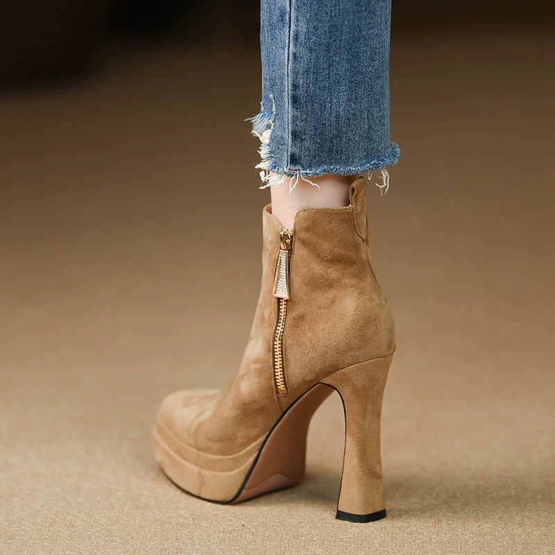 Women's Fall Winter Chunky Sole Platform Pointed Toe Block Heel High Heel Ankle Boots for Office and Weekend Streetwear Everyday Wear Date Night