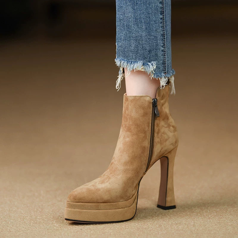 Women's Fall Winter Chunky Sole Platform Pointed Toe Block Heel High Heel Ankle Boots for Office and Weekend Streetwear Everyday Wear Date Night