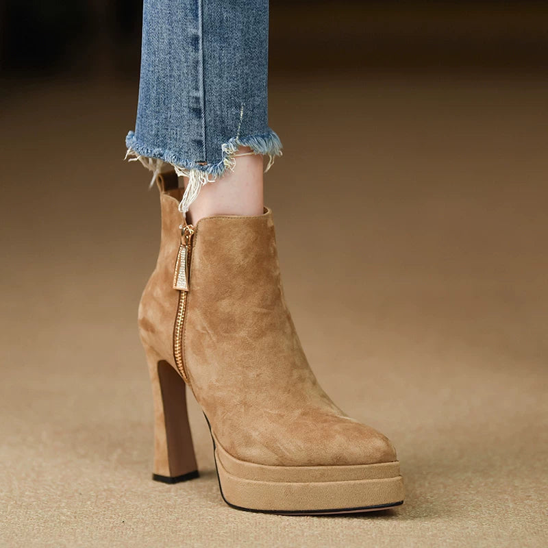 Women's Fall Winter Chunky Sole Platform Pointed Toe Block Heel High Heel Ankle Boots for Office and Weekend Streetwear Everyday Wear Date Night