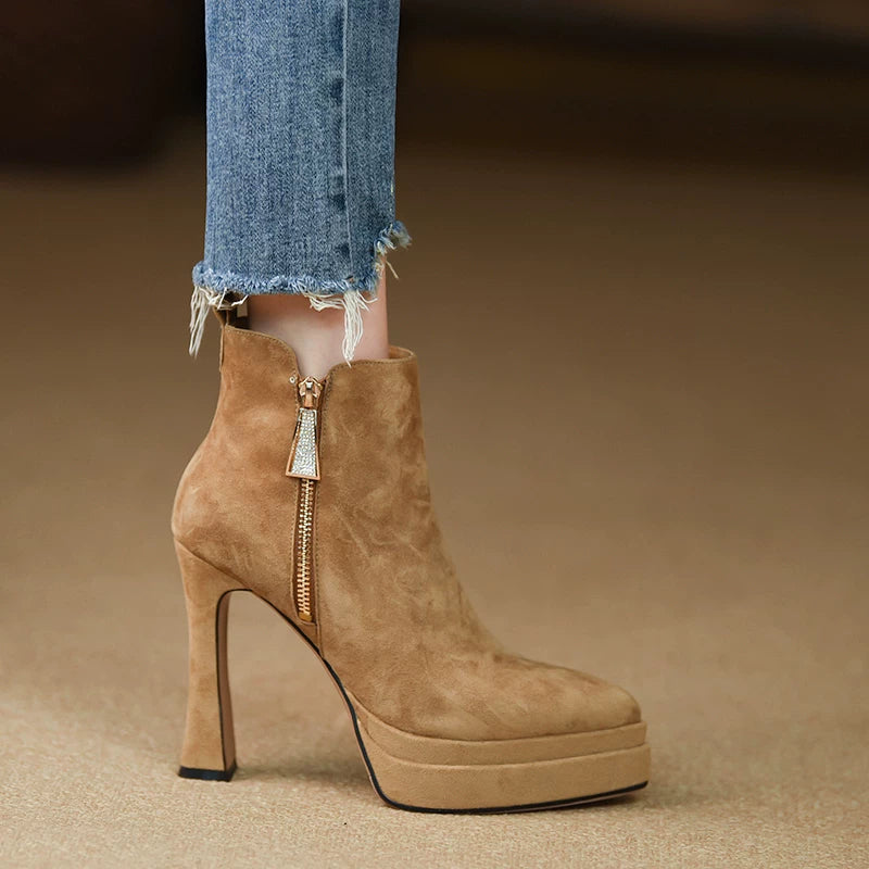 Women's Fall Winter Chunky Sole Platform Pointed Toe Block Heel High Heel Ankle Boots for Office and Weekend Streetwear Everyday Wear Date Night