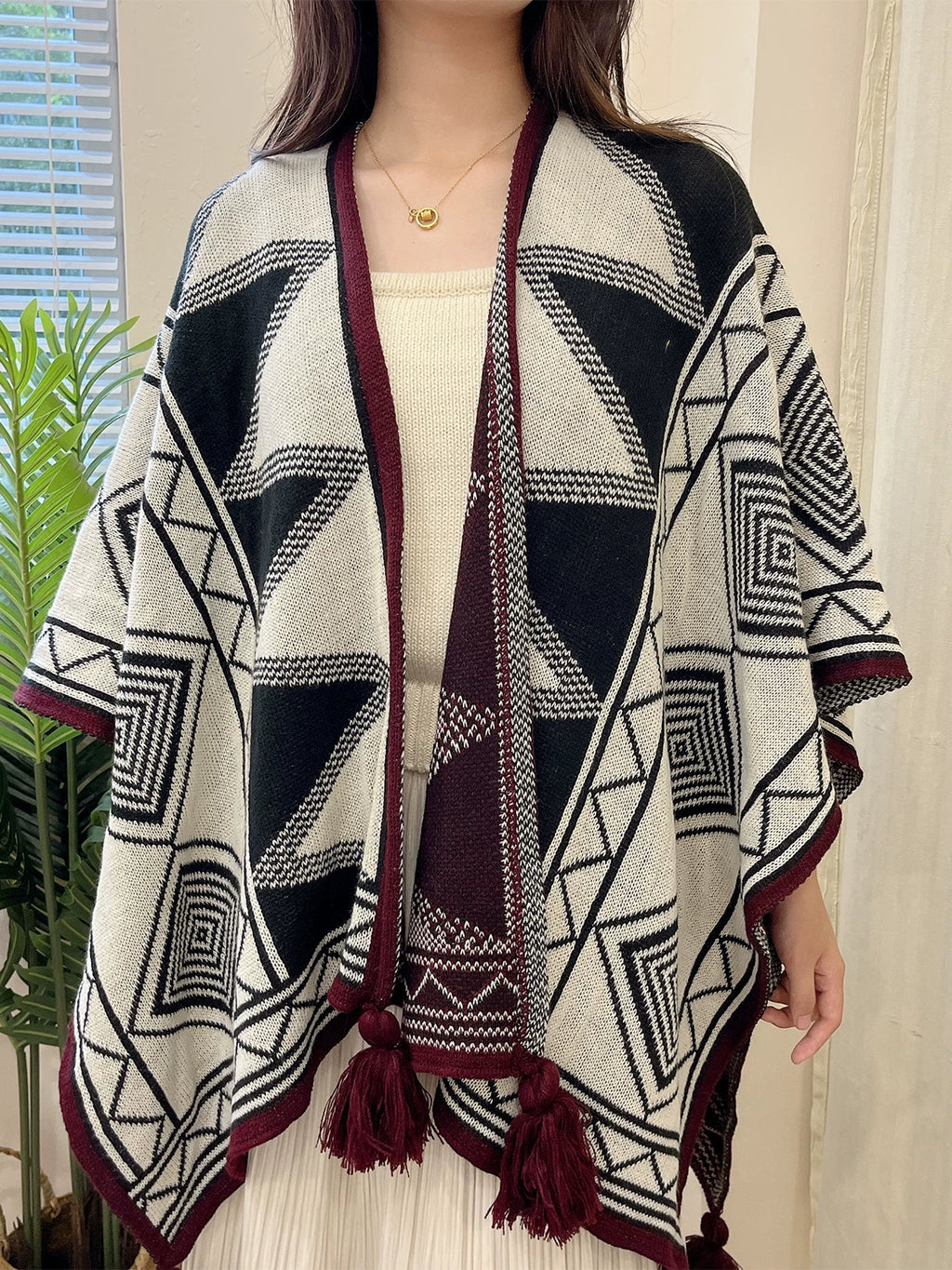 Women's Ethnic Fall Winter Knit Shawl for Office and Travel Evening Gift Everyday Wear Holiday Gift