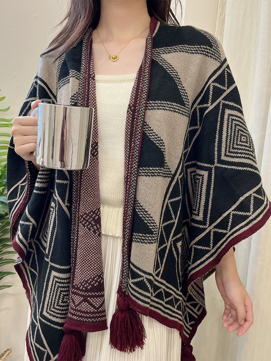 Women's Ethnic Fall Winter Knit Shawl for Office and Travel Evening Gift Everyday Wear Holiday Gift