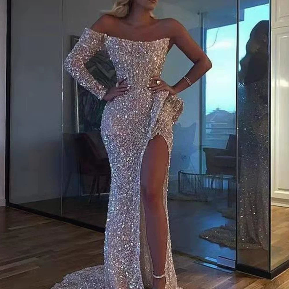 Women's Glitter Evening Dress Formal Midi Dress Black Tie Party Wedding Guest Cocktail