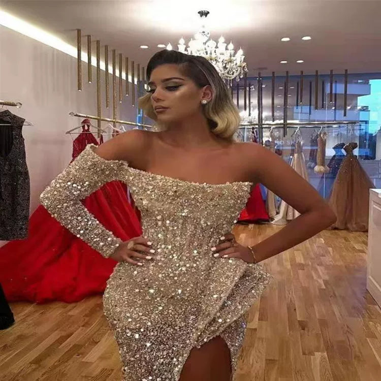 Women's Glitter Evening Dress Formal Midi Dress Black Tie Party Wedding Guest Cocktail