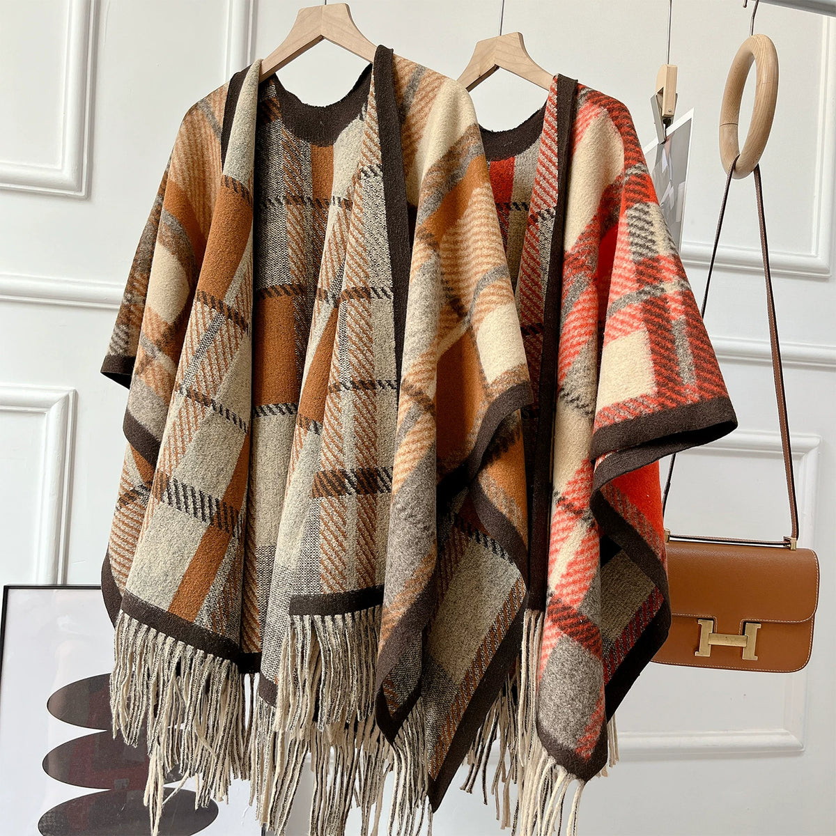 Women's Ethnic Fall Winter Plaid Knit Shawl for Office and Travel Evening Gift Everyday Wear Holiday Gift