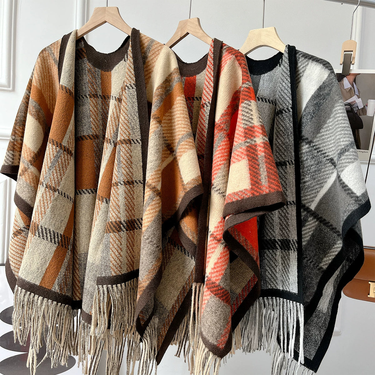 Women's Ethnic Fall Winter Plaid Knit Shawl for Office and Travel Evening Gift Everyday Wear Holiday Gift