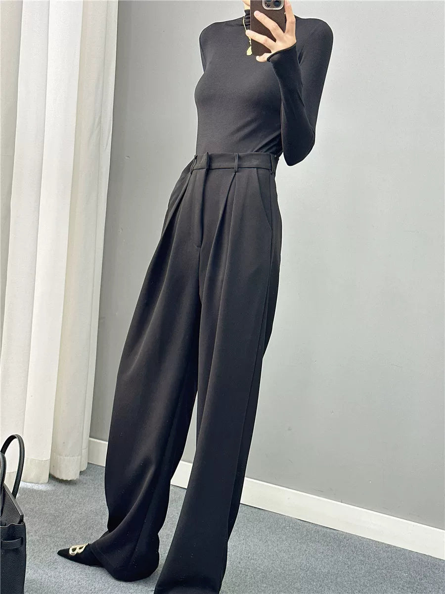 Women's Black Workwear Oversized Slim-fit Wide-leg Pants for Office Outfits Business Casual Travel Comfort Slimming Weekend Everyday