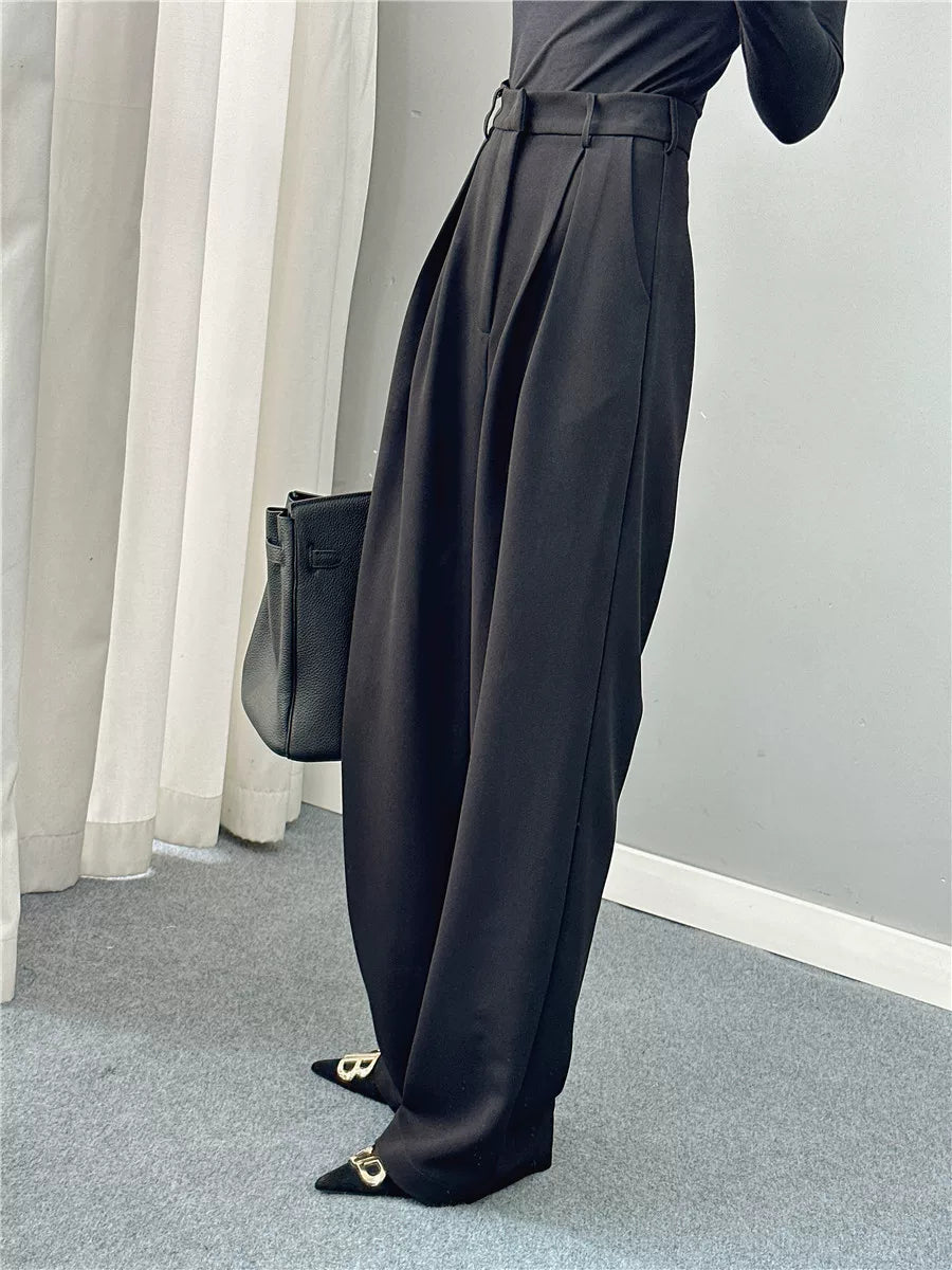 Women's Black Workwear Oversized Slim-fit Wide-leg Pants for Office Outfits Business Casual Travel Comfort Slimming Weekend Everyday
