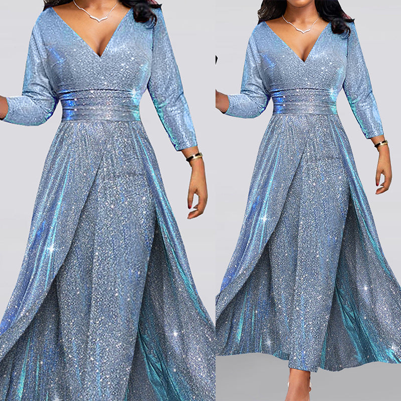 Women's Glitter Party Jumpsuit Sleeveless Overall Romper One-Piece Office Weekend