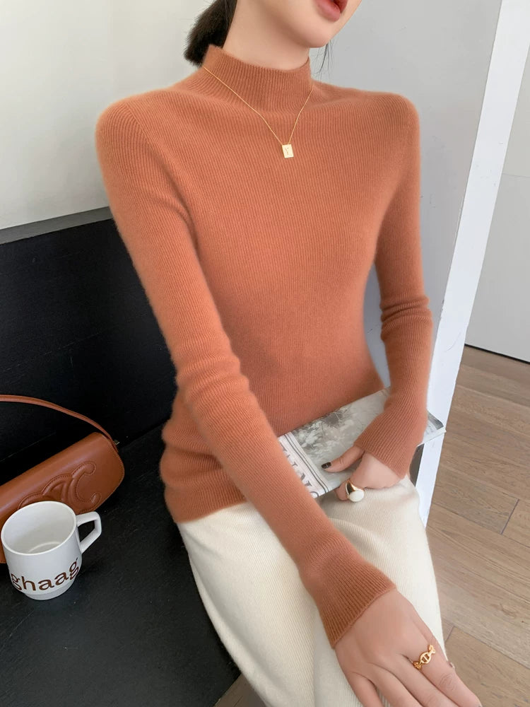 Women's Mock Neck Wool Fall Winter Slim-fit Sweater Knit Pullover Top for Casual Outfits Spring Travel Office Slimming Everyday