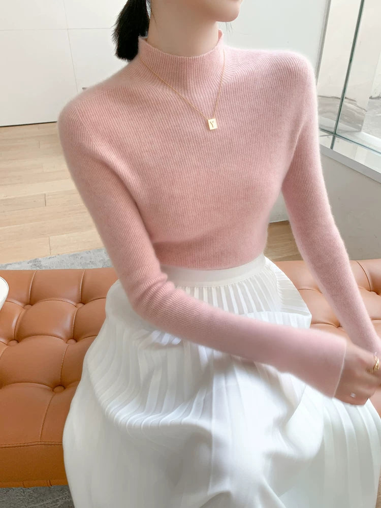 Women's Mock Neck Wool Fall Winter Slim-fit Sweater Knit Pullover Top for Casual Outfits Spring Travel Office Slimming Everyday