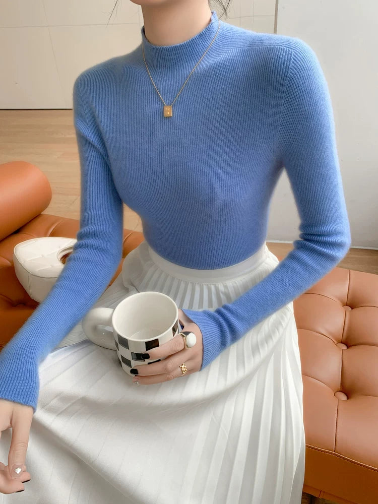 Women's Mock Neck Wool Fall Winter Slim-fit Sweater Knit Pullover Top for Casual Outfits Spring Travel Office Slimming Everyday