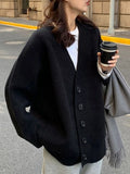 Women's Knit Black Plus Size Oversized Slim-fit Hoodie Cardigan Open-front Sweatshirt Jacket for Office Outfits Fall Spring Travel Slimming Everyday Date Night
