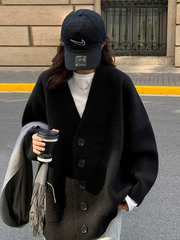 Women's Knit Black Plus Size Oversized Slim-fit Hoodie Cardigan Open-front Sweatshirt Jacket for Office Outfits Fall Spring Travel Slimming Everyday Date Night