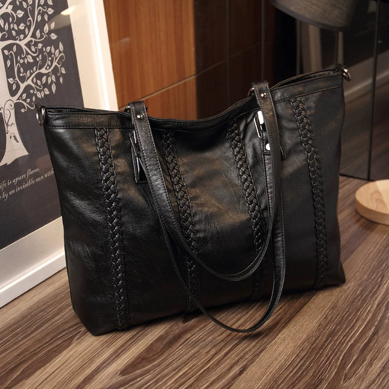 Women's Large-Capacity Leather Tote Bag Shoulder Crossbody Purse Work and Travel Office