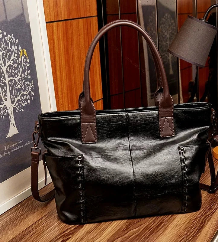 Women's Large-Capacity Leather Tote Bag Shoulder Crossbody Purse Work and Travel Office