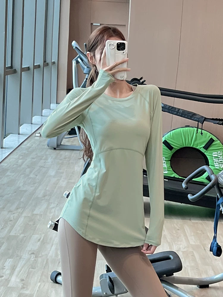 Women's Longline Oversized Slim-fit Midi Long Sleeve Yoga Top Stretch Training Gym Top Leggings for Date Night Travel Everyday Slimming Weekend Holiday Party