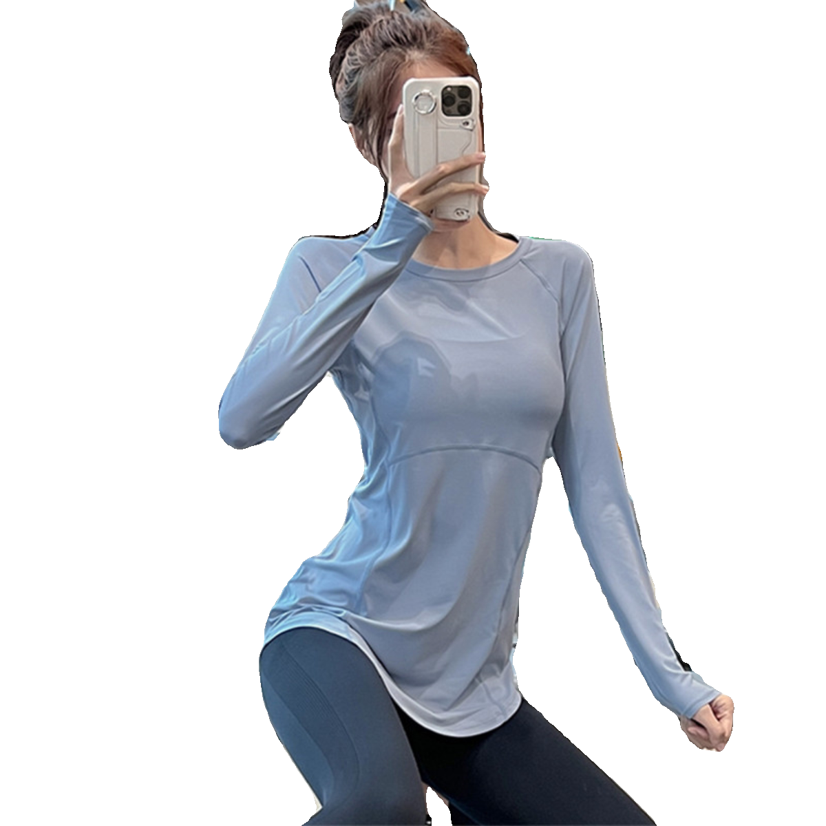 Women's Longline Oversized Slim-fit Midi Long Sleeve Yoga Top Stretch Training Gym Top Leggings for Date Night Travel Everyday Slimming Weekend Holiday Party