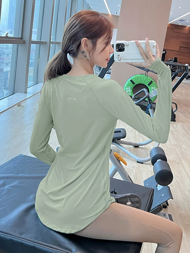 Women's Longline Oversized Slim-fit Midi Long Sleeve Yoga Top Stretch Training Gym Top Leggings for Date Night Travel Everyday Slimming Weekend Holiday Party