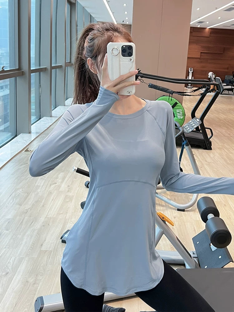 Women's Longline Oversized Slim-fit Midi Long Sleeve Yoga Top Stretch Training Gym Top Leggings for Date Night Travel Everyday Slimming Weekend Holiday Party