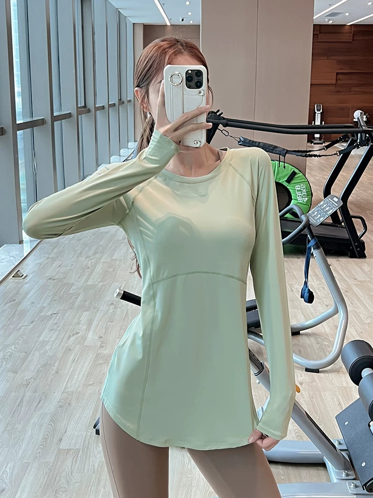 Women's Longline Oversized Slim-fit Midi Long Sleeve Yoga Top Stretch Training Gym Top Leggings for Date Night Travel Everyday Slimming Weekend Holiday Party