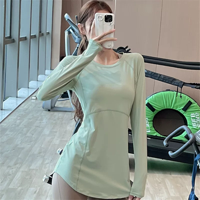 Women's Longline Oversized Slim-fit Midi Long Sleeve Yoga Top Stretch Training Gym Top Leggings for Date Night Travel Everyday Slimming Weekend Holiday Party