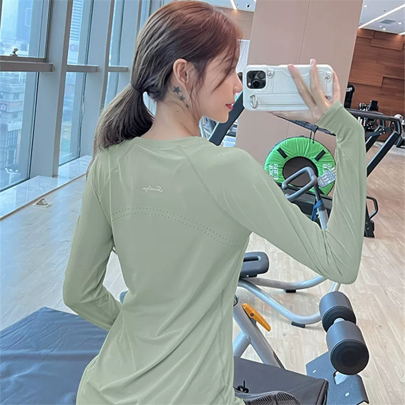 Women's Longline Oversized Slim-fit Midi Long Sleeve Yoga Top Stretch Training Gym Top Leggings for Date Night Travel Everyday Slimming Weekend Holiday Party