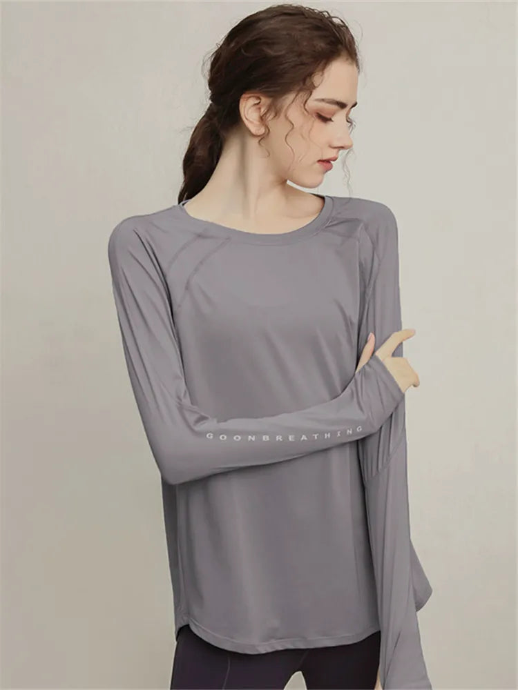 Women's Breathable Oversized Slim-fit Long Sleeve Yoga Top Stretch Training Gym Top Leggings for Date Night Travel Everyday Slimming Weekend Holiday Party
