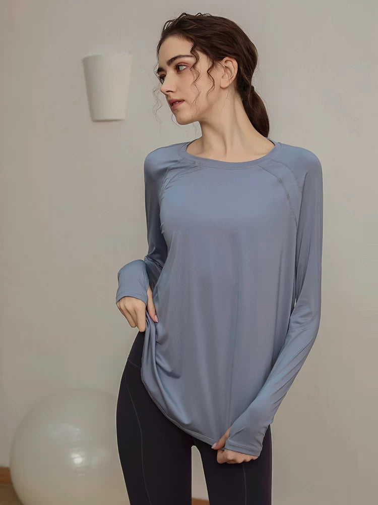 Women's Breathable Oversized Slim-fit Long Sleeve Yoga Top Stretch Training Gym Top Leggings for Date Night Travel Everyday Slimming Weekend Holiday Party