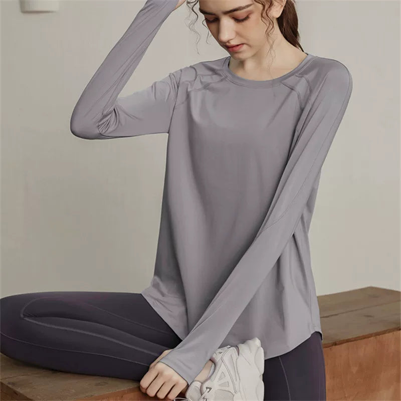 Women's Breathable Oversized Slim-fit Long Sleeve Yoga Top Stretch Training Gym Top Leggings for Date Night Travel Everyday Slimming Weekend Holiday Party