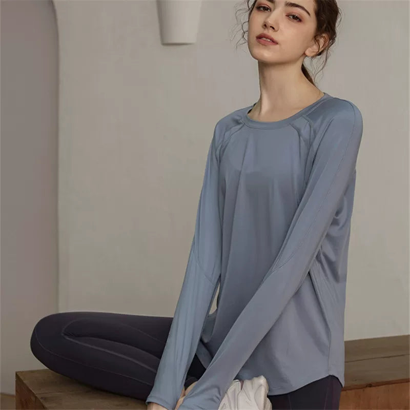 Women's Breathable Oversized Slim-fit Long Sleeve Yoga Top Stretch Training Gym Top Leggings for Date Night Travel Everyday Slimming Weekend Holiday Party