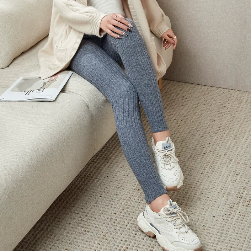 Women's Fall Winter Black Knit Slim-Fit Thickened Fleece-Lined Yoga Leggings High-Waisted Stretch Gym Travel Everyday Weekend