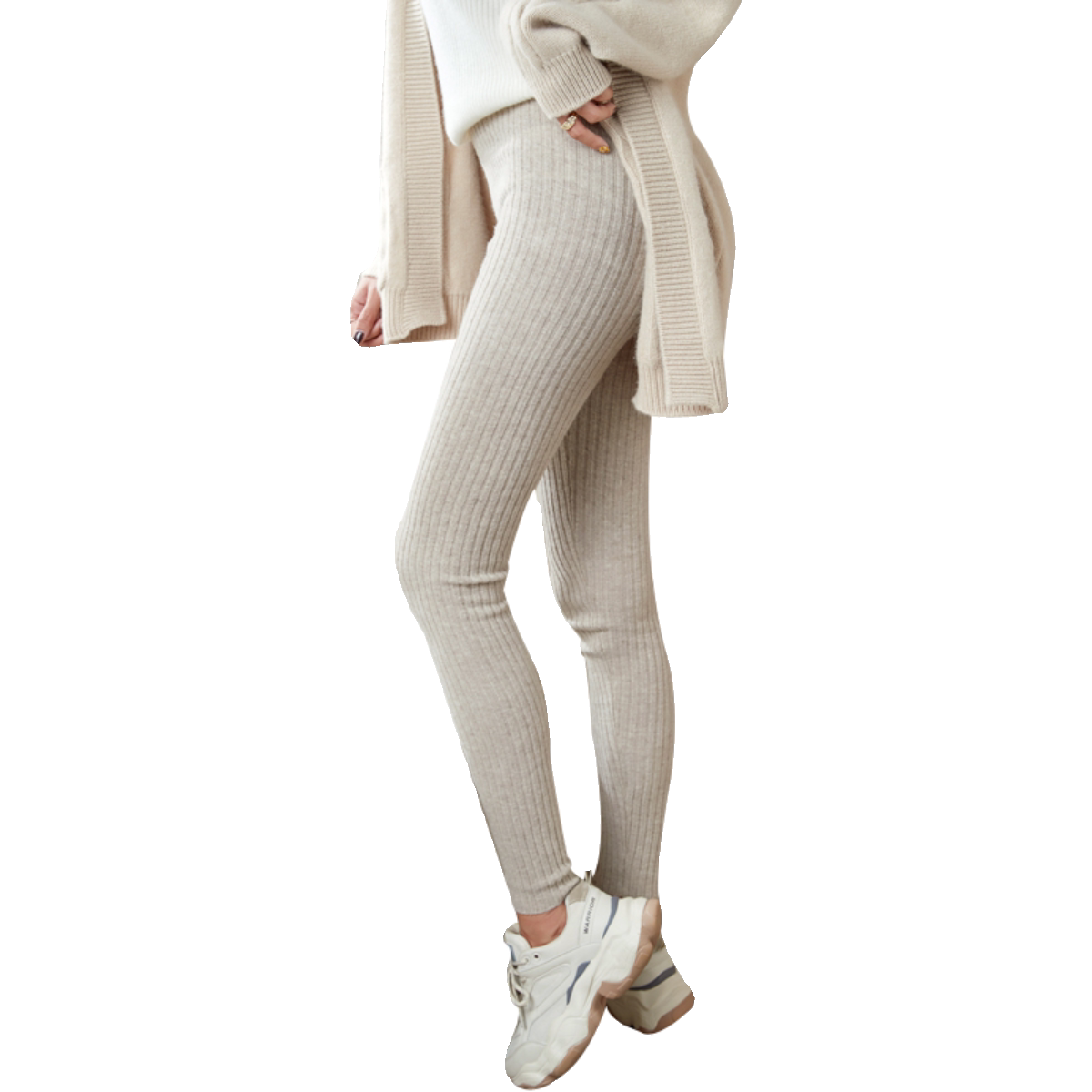 Women's Fall Winter Black Knit Slim-Fit Thickened Fleece-Lined Yoga Leggings High-Waisted Stretch Gym Travel Everyday Weekend