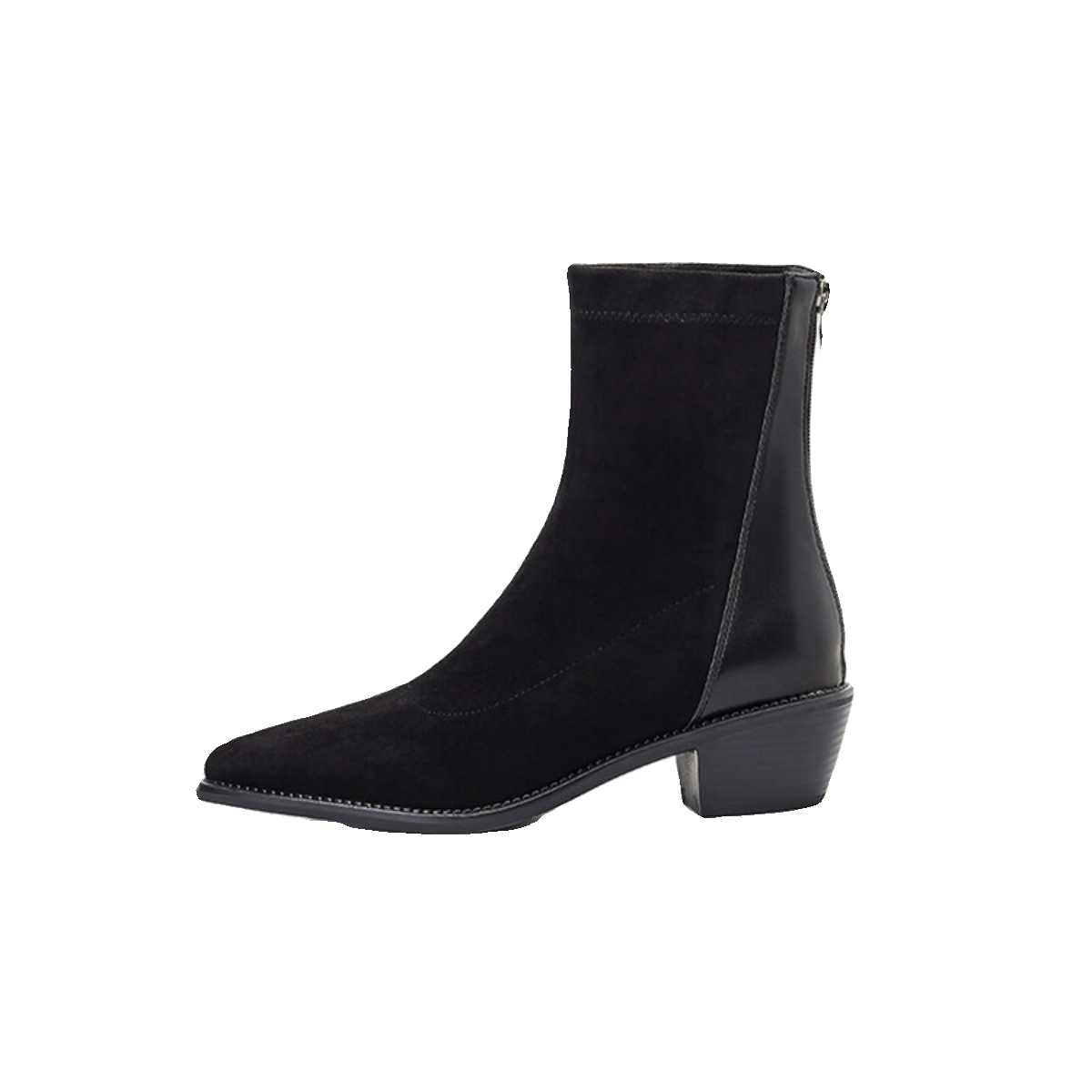Women's Fall Winter Black Suede Pointed Toe Block Heel High Heel Petite French-Inspired Slim Ankle Boots for Office and Weekend Streetwear Everyday Wear