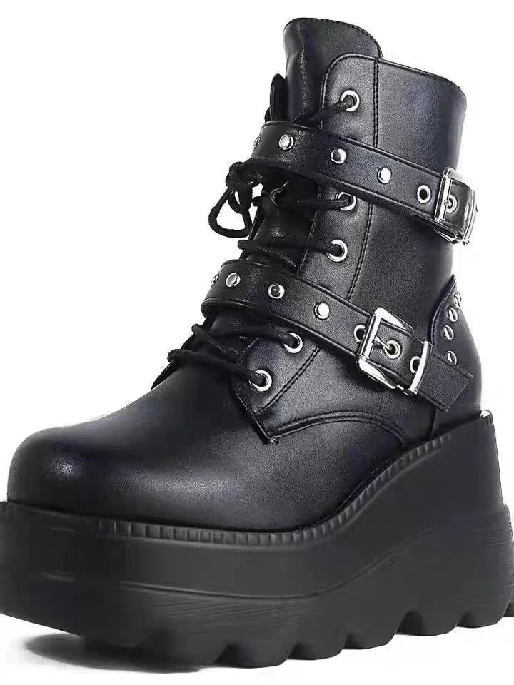 Women's Chunky Sole Cropped Dark Martin Combat Boots for Fall Outfits Streetwear Winter Office and Weekend Everyday Wear