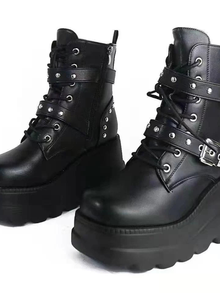 Women's Chunky Sole Cropped Dark Martin Combat Boots for Fall Outfits Streetwear Winter Office and Weekend Everyday Wear