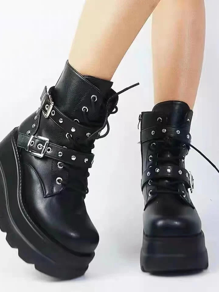 Women's Chunky Sole Cropped Dark Martin Combat Boots for Fall Outfits Streetwear Winter Office and Weekend Everyday Wear