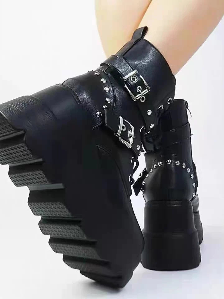 Women's Chunky Sole Cropped Dark Martin Combat Boots for Fall Outfits Streetwear Winter Office and Weekend Everyday Wear